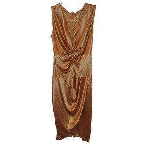 Gatsby Sleeveless Front Knot Gold Dress Size M Party Flapper Retro Glam Y2K